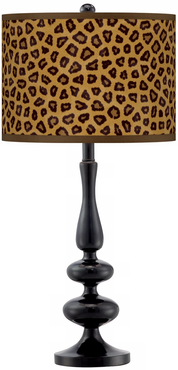Safari Cheetah Modern Gloss Black Base Table Lamp