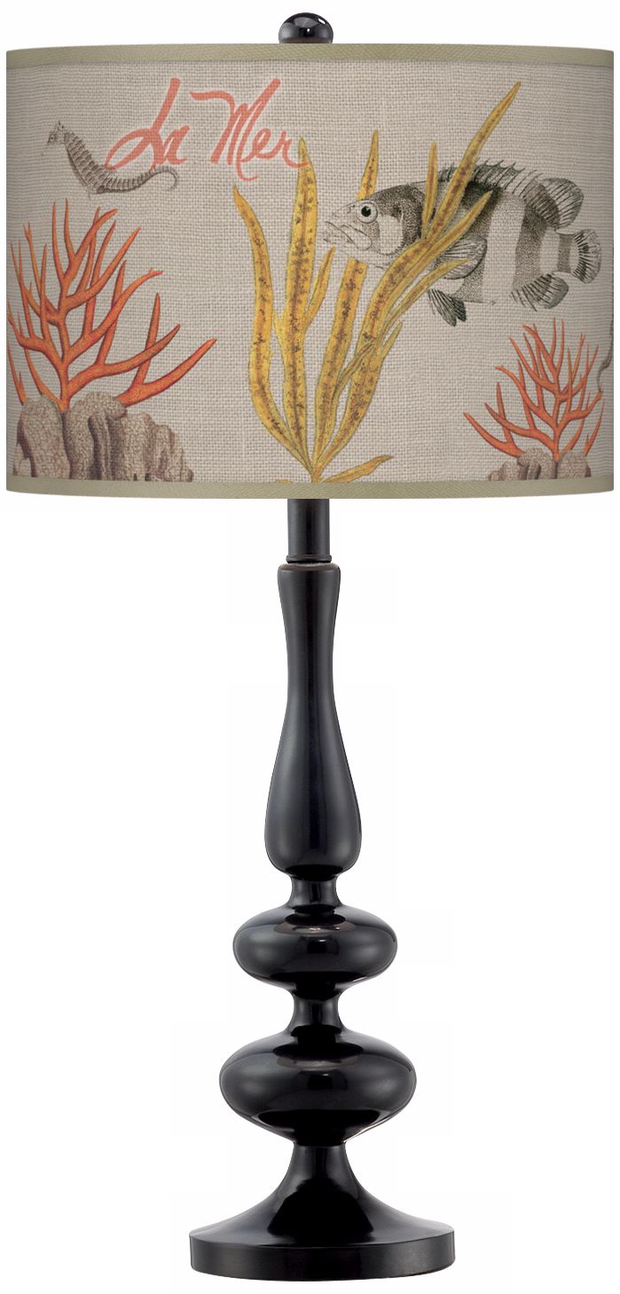 La Mer Coral Giclee Paley Black Table Lamp