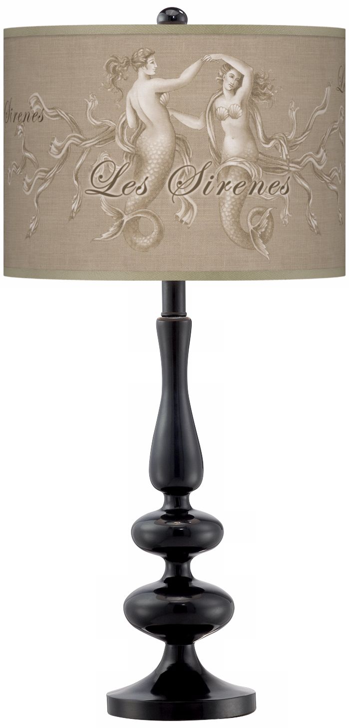 Les Sirenes Giclee Paley Black Table Lamp