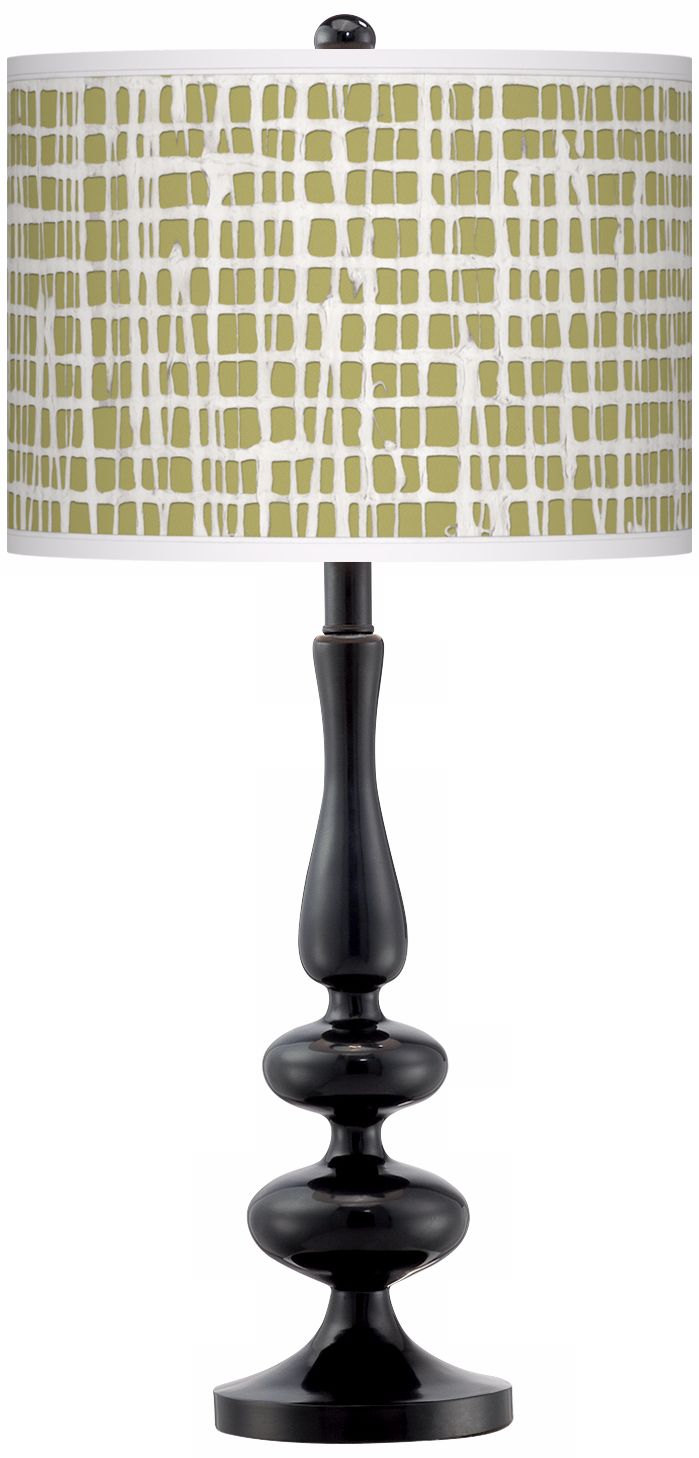 Ecru Screen Linen Giclee Paley Black Table Lamp