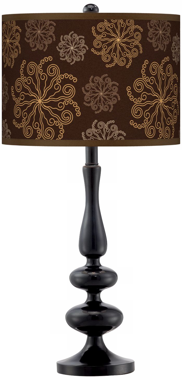 Chocolate Blossom Linen Giclee Paley Black Table Lamp