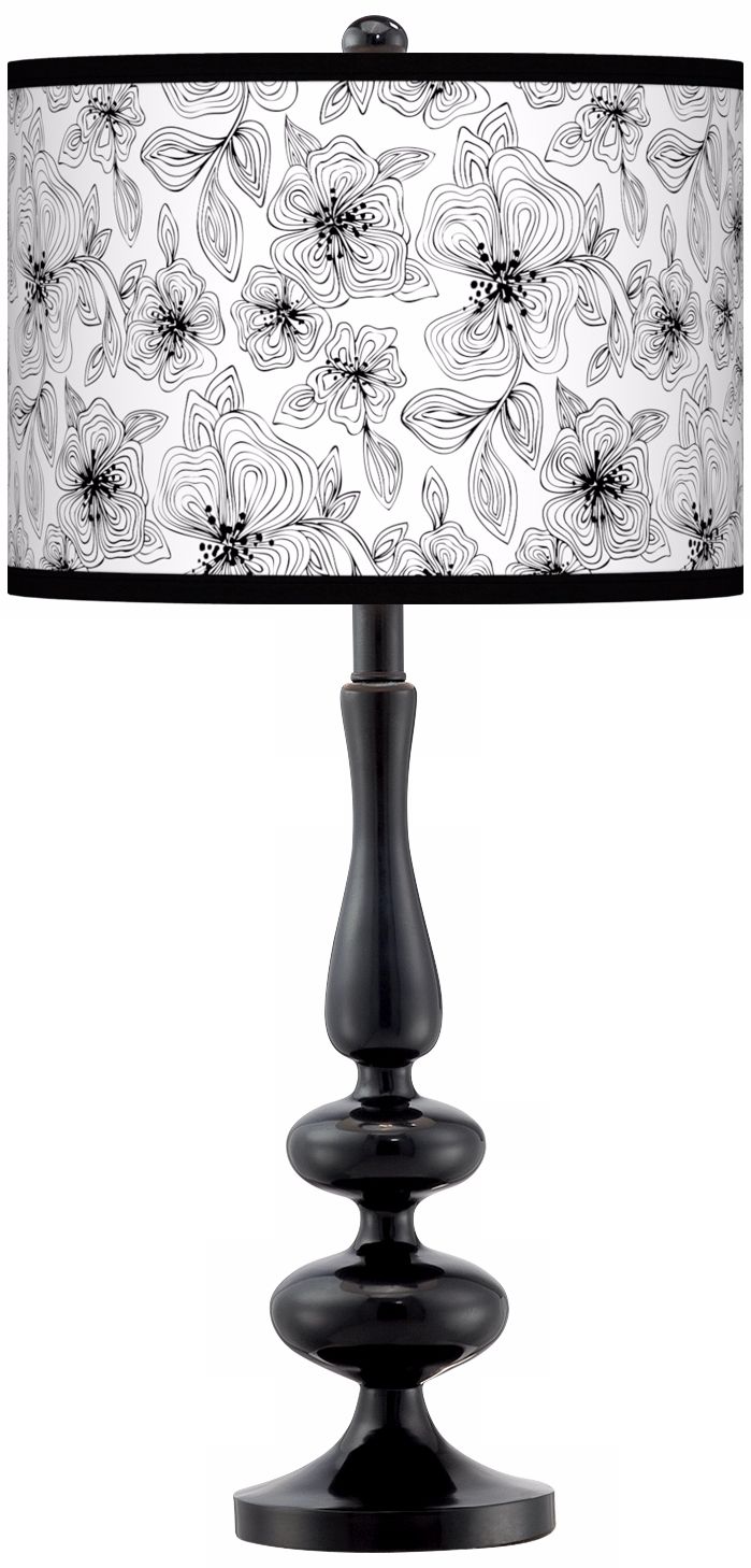 Stacy Garcia Linear Floral Giclee Paley Black Table Lamp