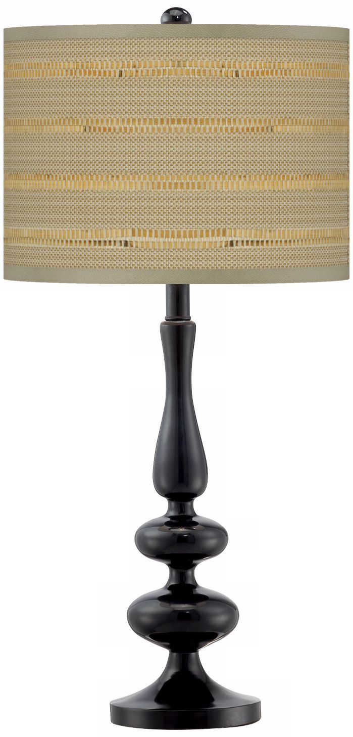 Woven Reed Giclee Modern Gloss Black Base Table Lamp