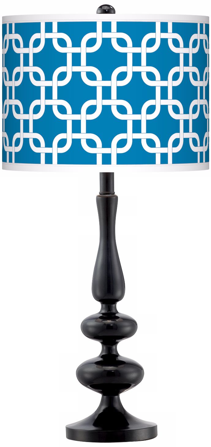 Blue Lattice Giclee Paley Black Table Lamp