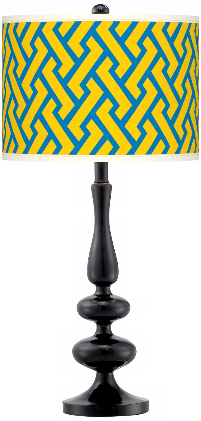 Yellow Brick Weave Giclee Paley Black Table Lamp