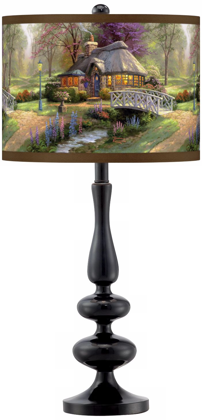 Thomas Kinkade Friendship Cottage Giclee Glow Black Table Lamp