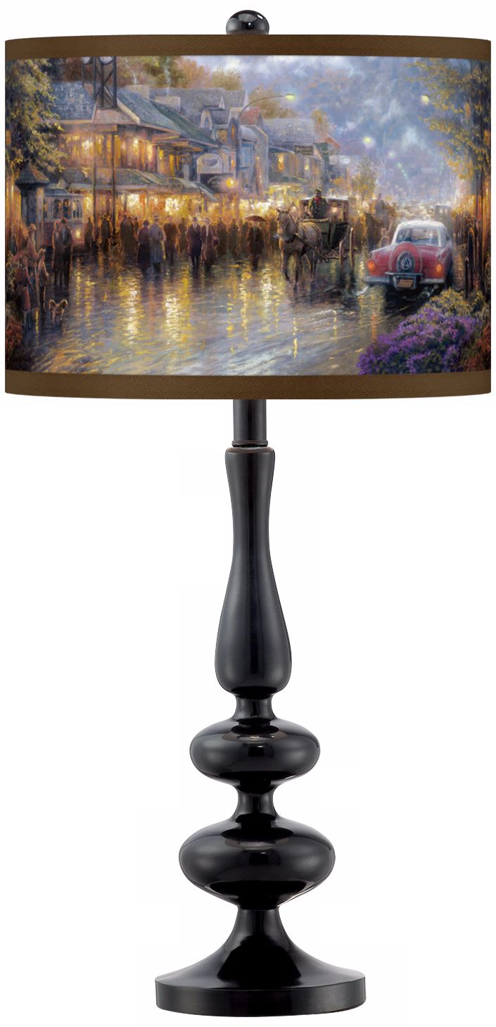 Thomas Kinkade Mountain Memories Giclee Glow Black Table Lamp