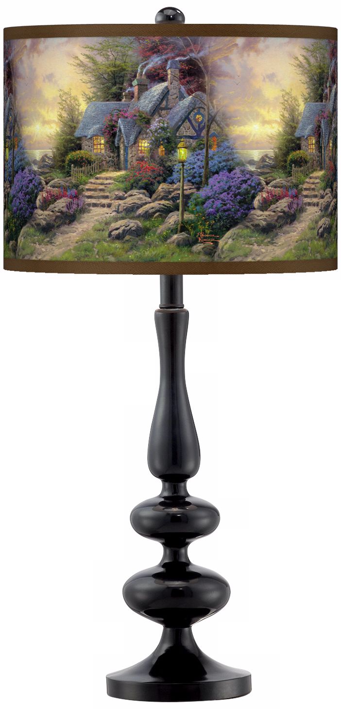 Thomas Kinkade Seaside Hideaway Giclee Glow Black Table Lamp