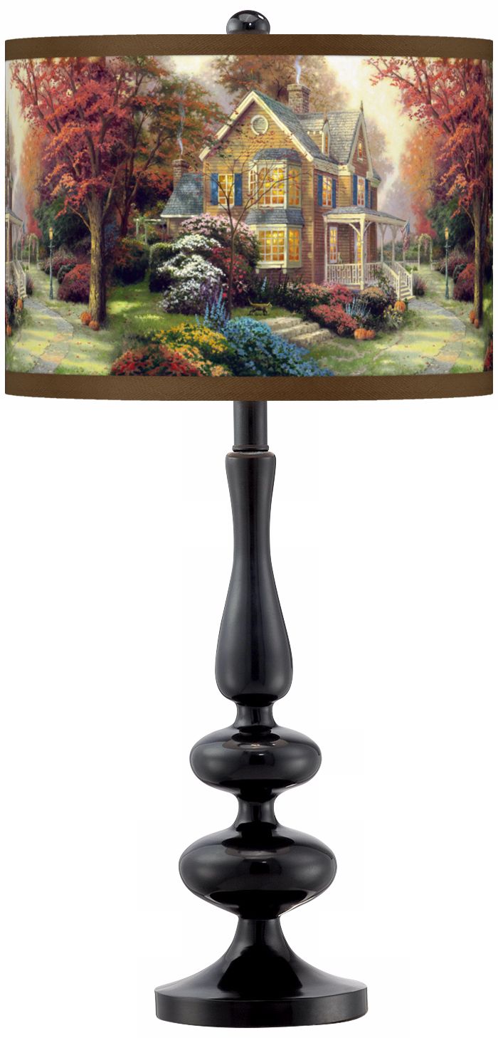 Thomas Kinkade Victorian Autumn Giclee Glow Black Table Lamp