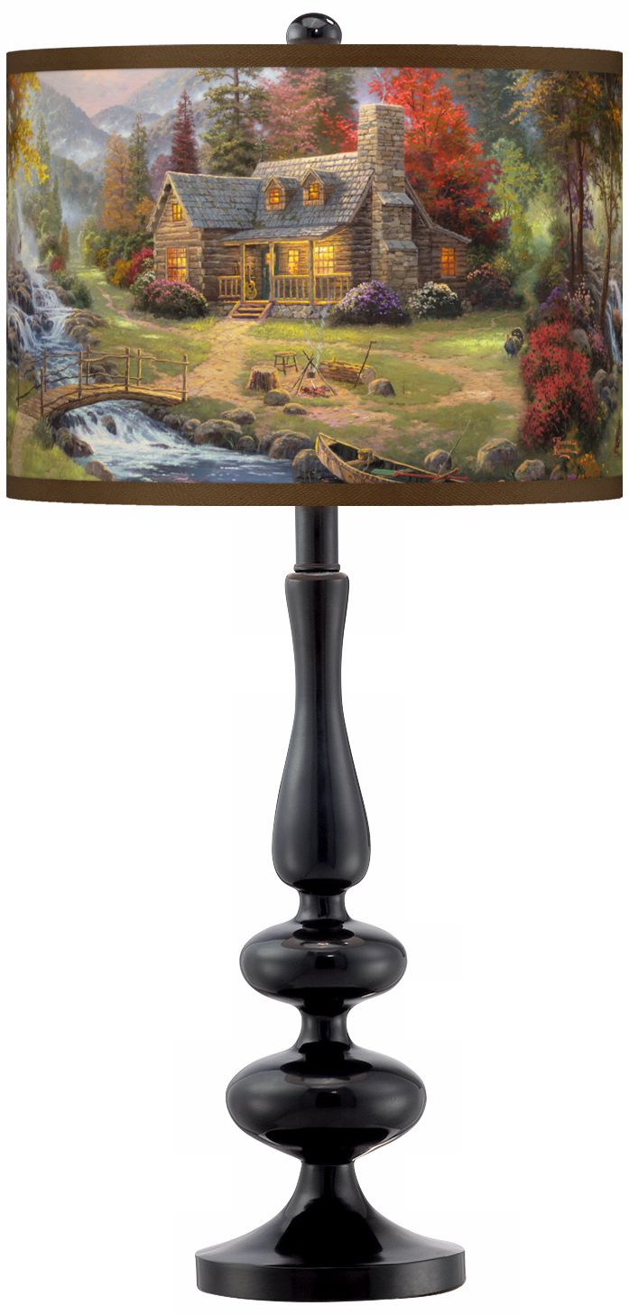 Thomas Kinkade Mountain Paradise Giclee Glow Table Lamp