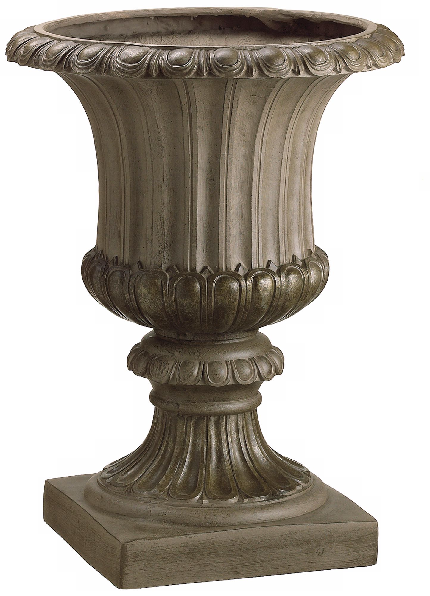 Brown and Antique Gold Tall Fluted Fiberglass Urn