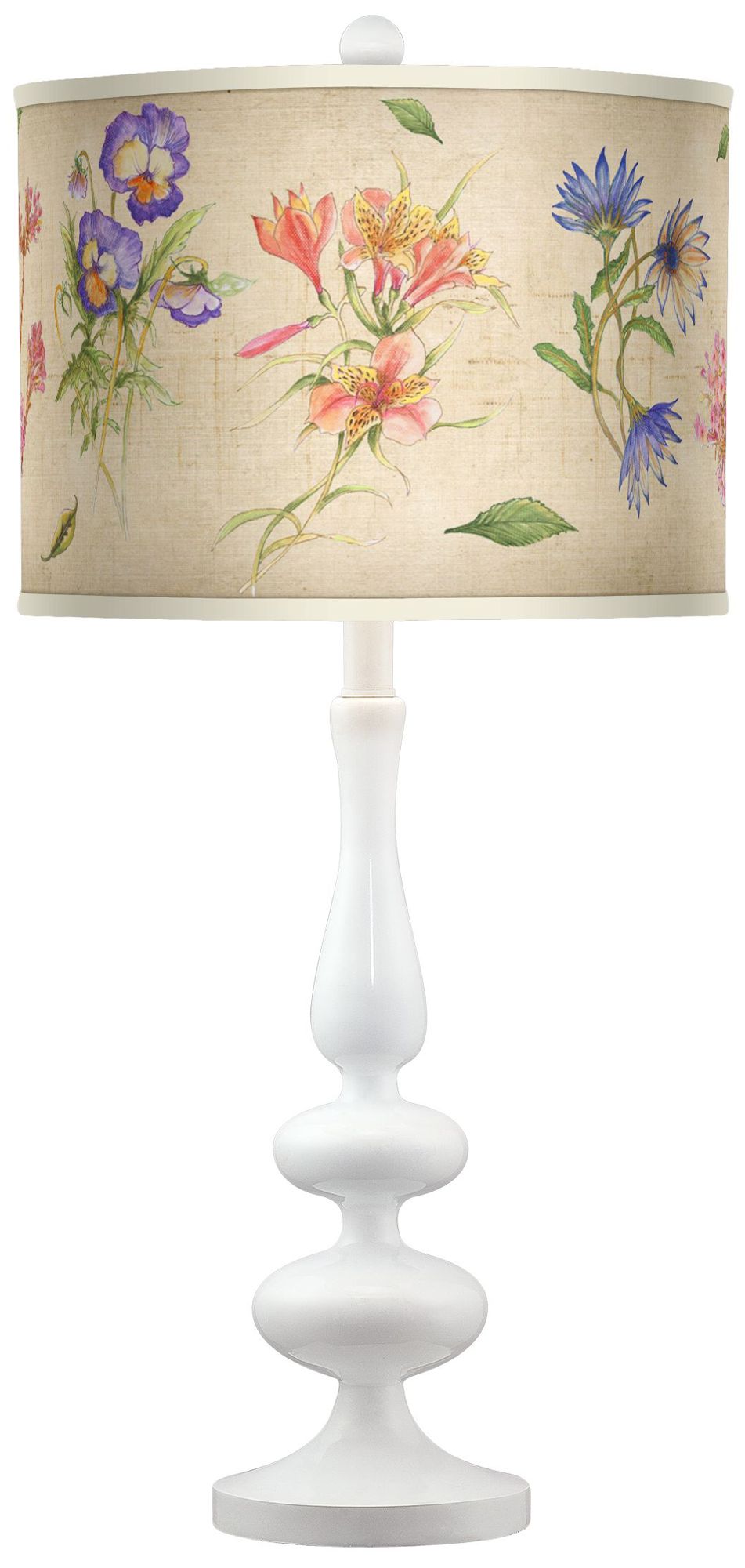 Floral Fancy Giclee Paley White Table Lamp