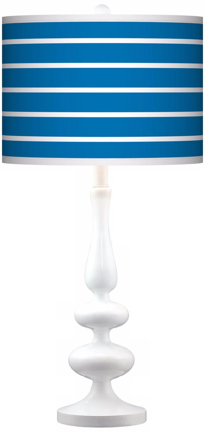Bold Blue Stripe Giclee Paley White Table Lamp
