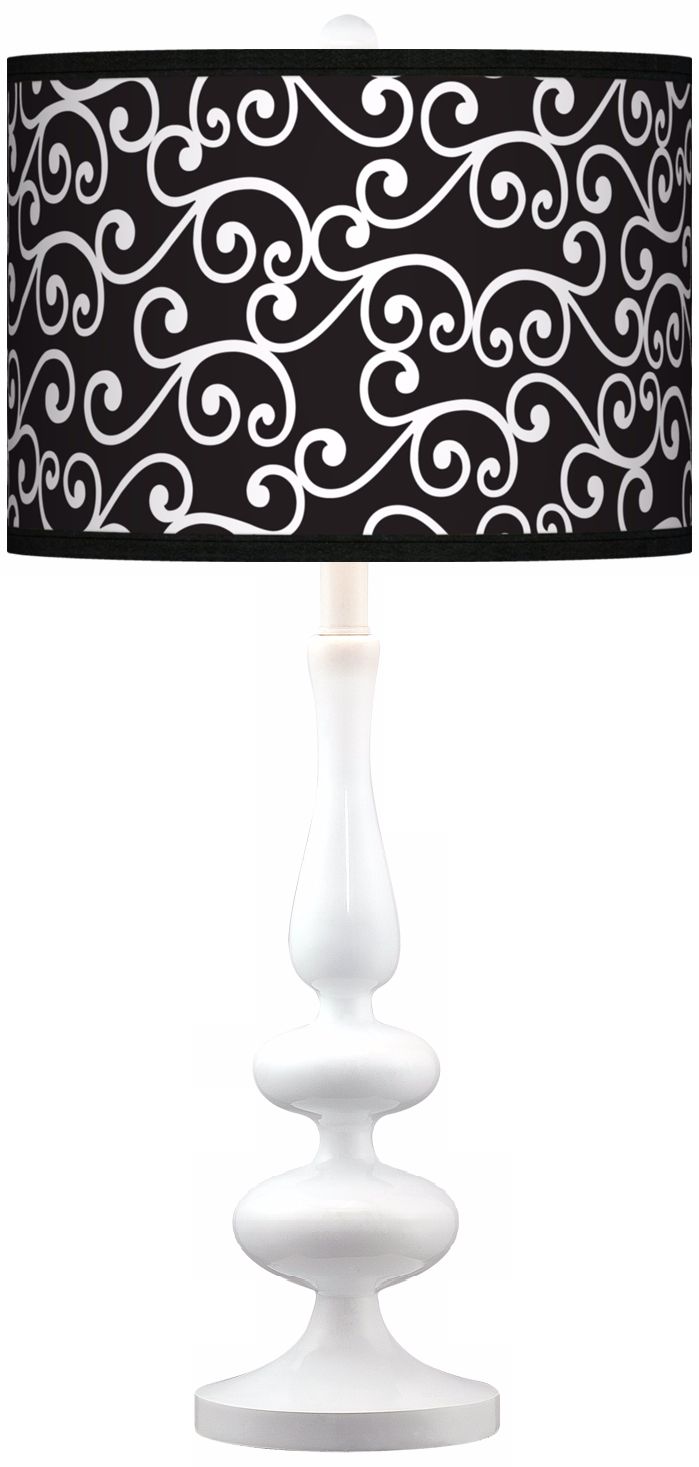 Curlicue Black Giclee Paley White Table Lamp