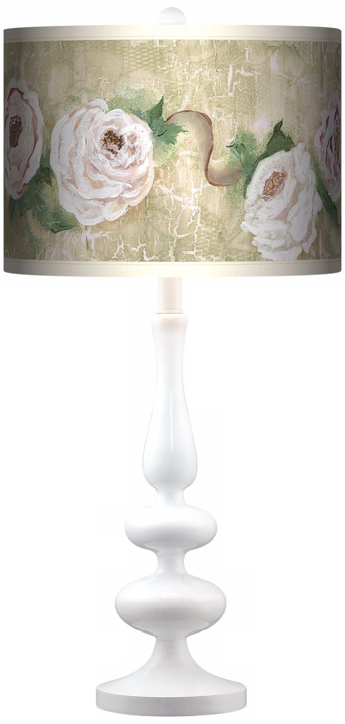 Tea House Rose Giclee Paley White Table Lamp