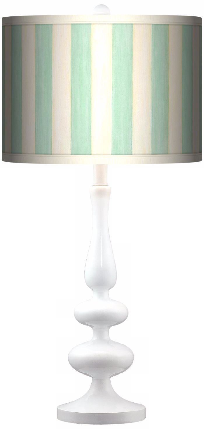 Seaside Stripe Green Giclee Paley White Table Lamp