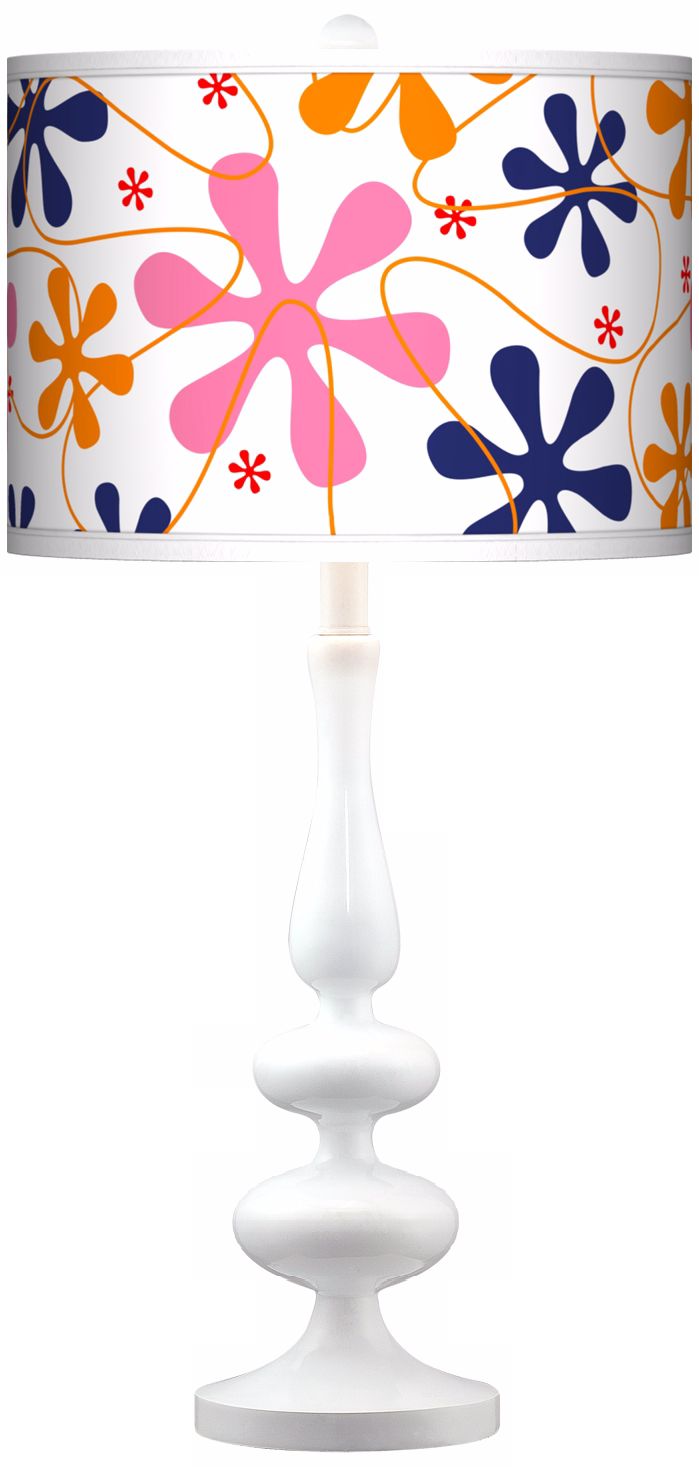 Retro Pink Giclee Paley White Table Lamp