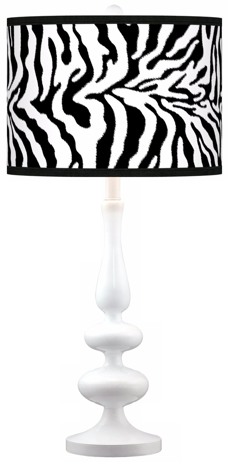 Safari Zebra Modern Gloss White Base Table Lamp