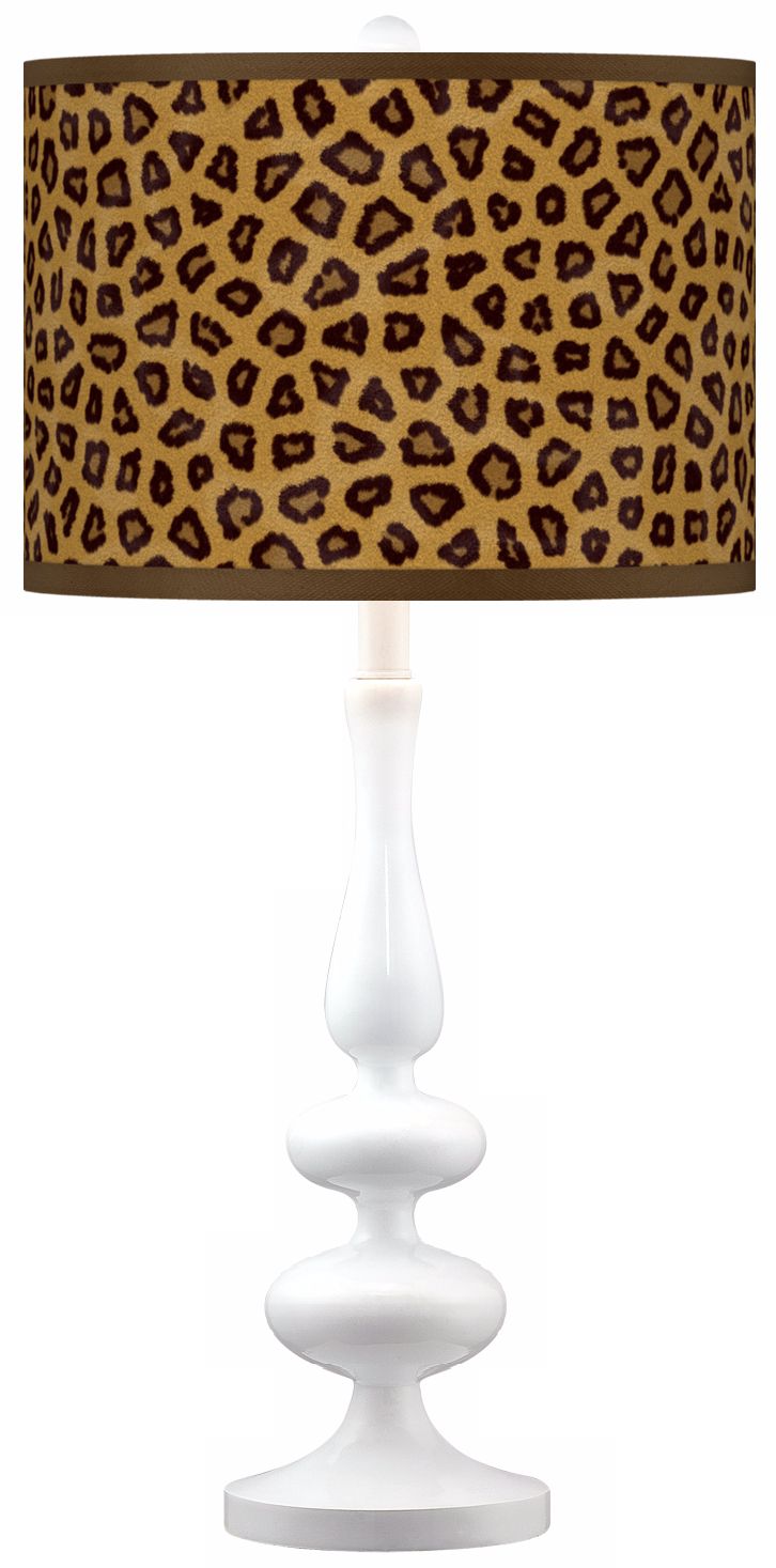 Safari Cheetah Modern Gloss White Base Table Lamp