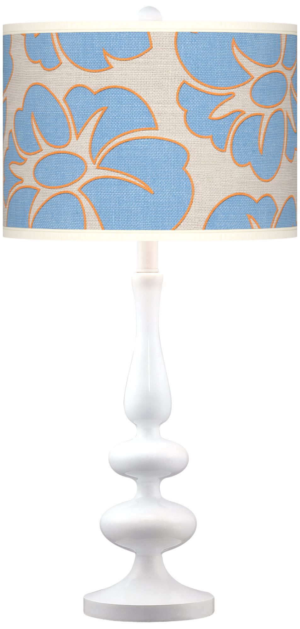 Floral Blue Silhouette Giclee Paley White Table Lamp