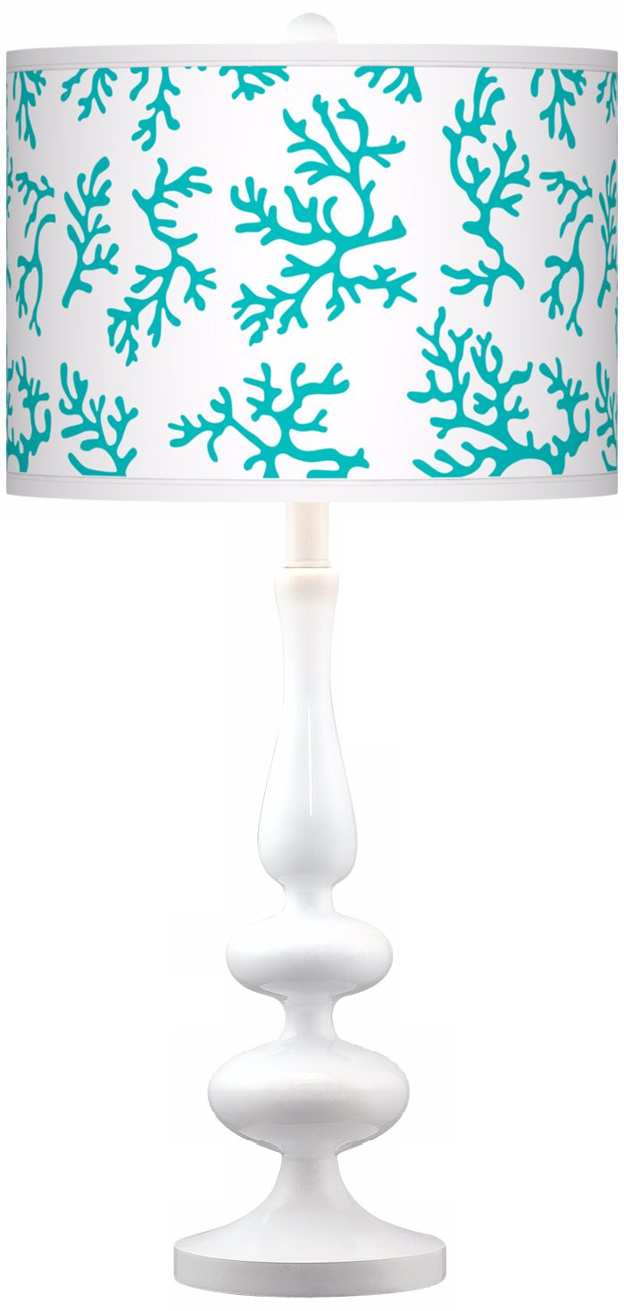 Turquoise Coral Giclee Paley White Table Lamp