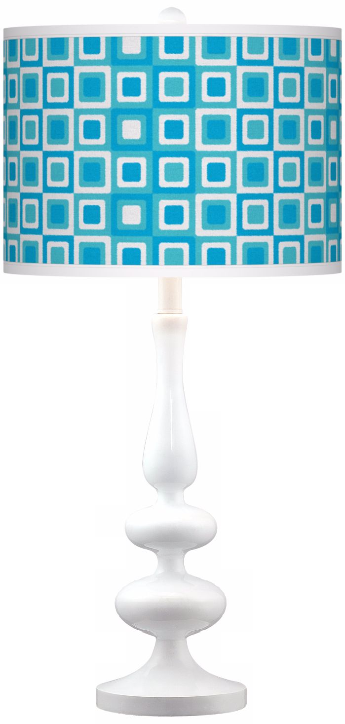 Blue Boxes Linen Giclee Paley White Table Lamp