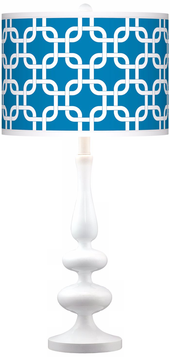 Blue Lattice Giclee Paley White Table Lamp