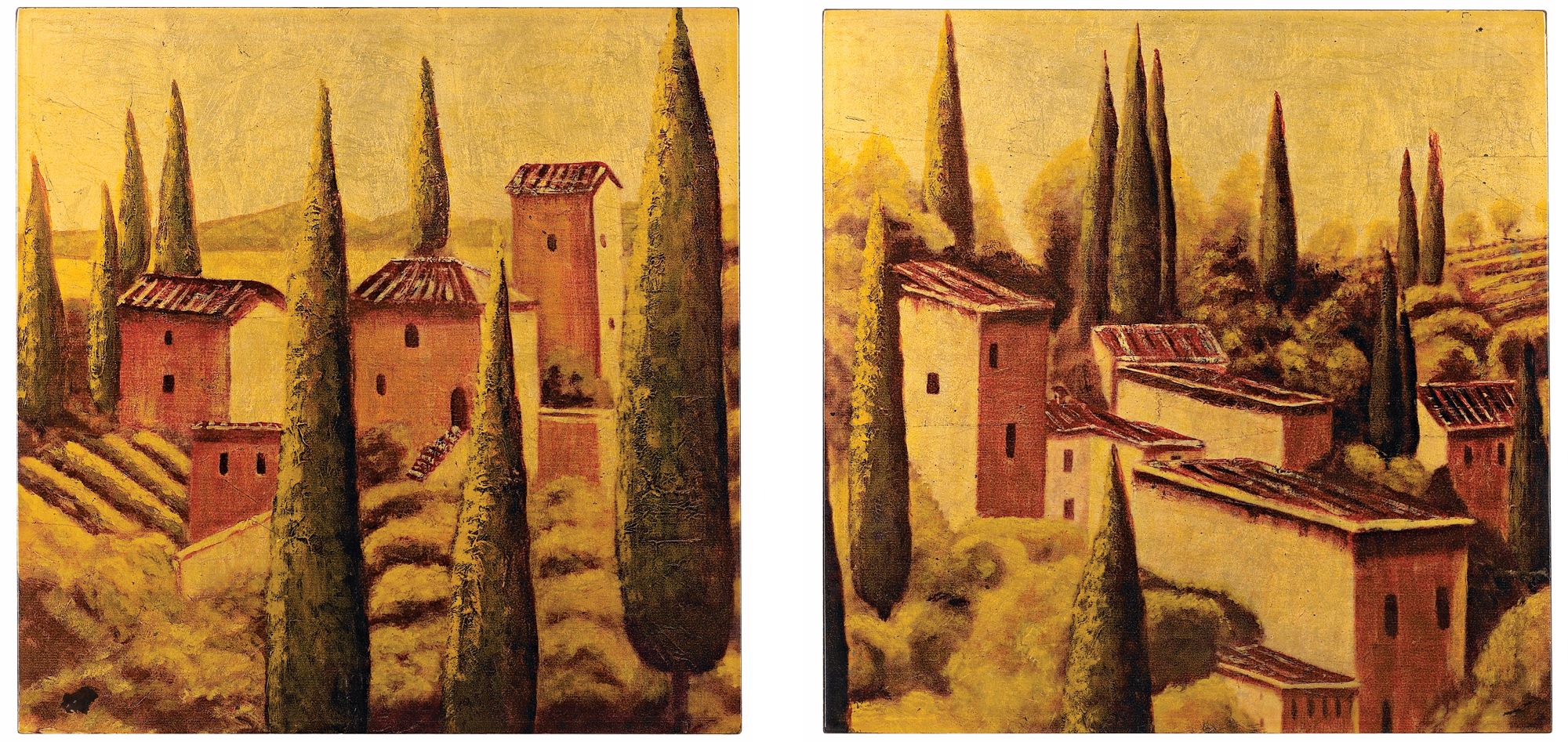 Set of 2 Tuscan Village 12" Square Lacquered Wall Art
