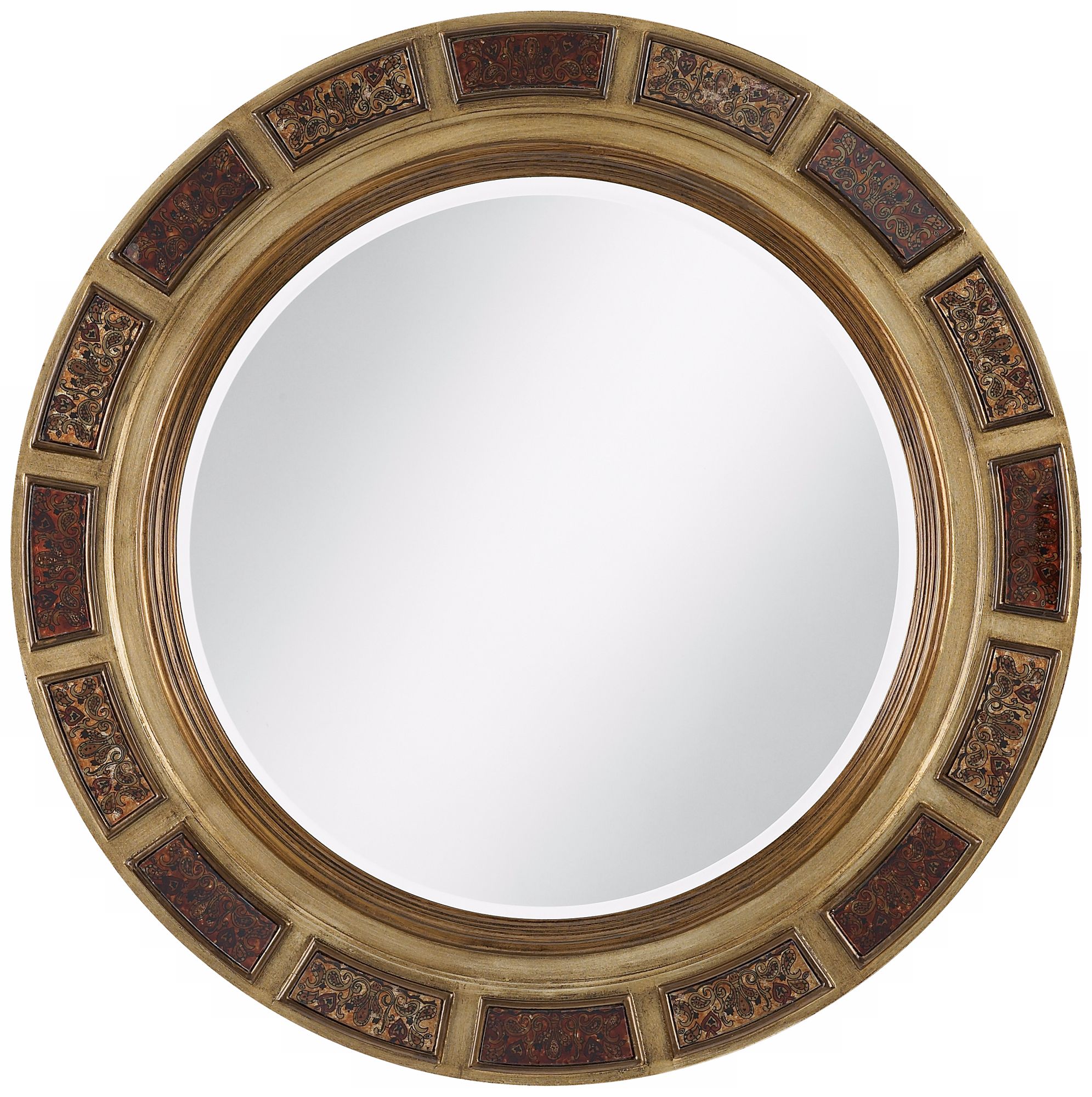 Antique Gold with Reverse Painted Glass Round Wall Mirror N5842