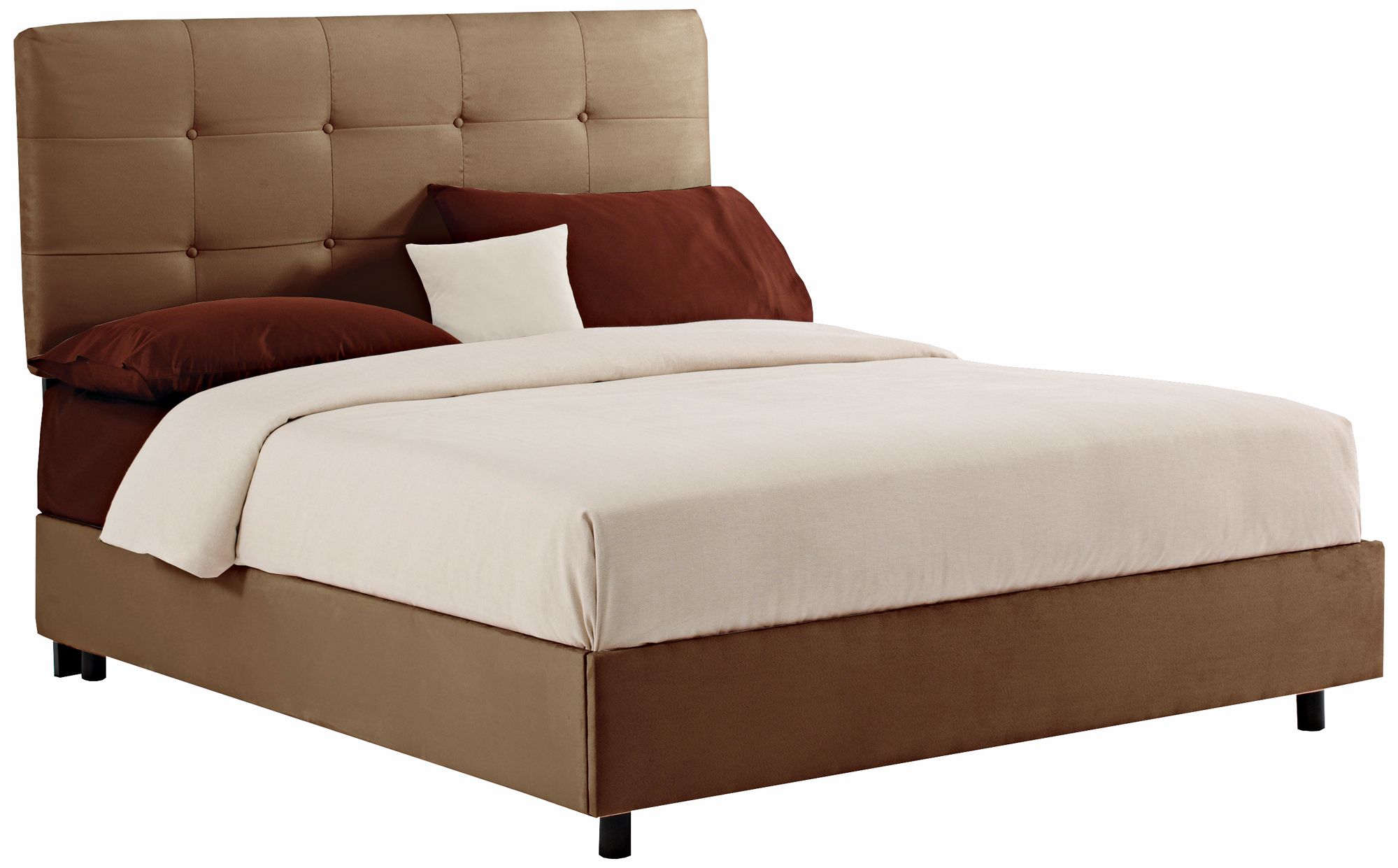 Khaki Microsuede Tufted Bed