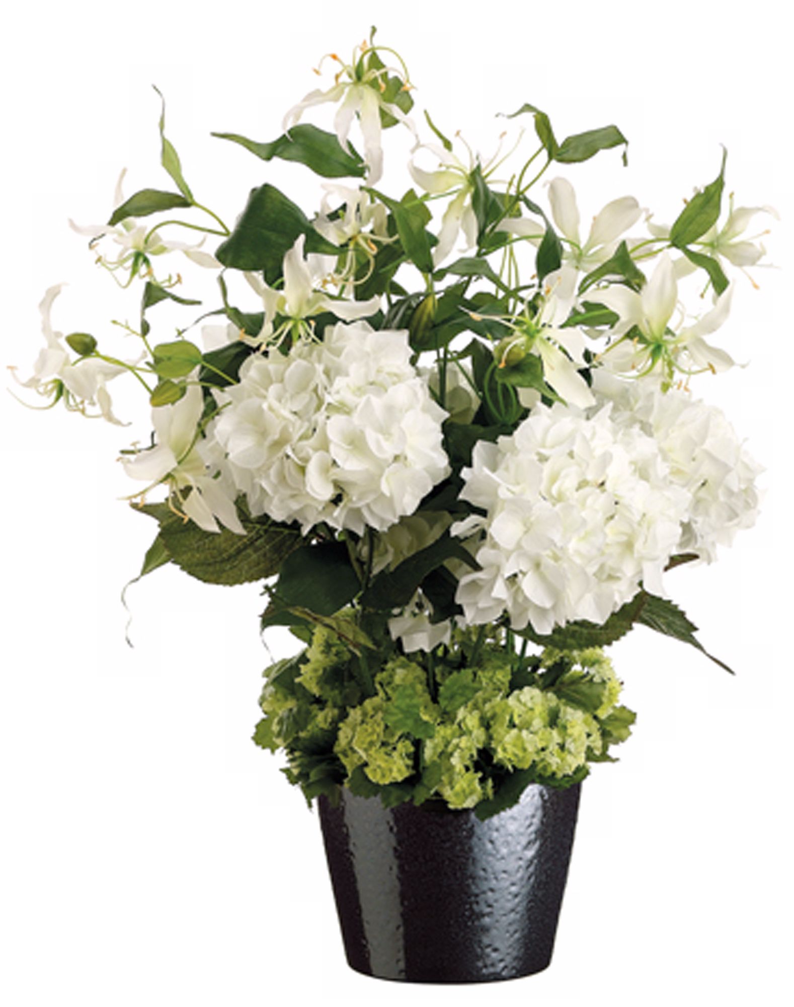 Hydrangeas and Gloriosas in Ceramic Pot Faux Flowers