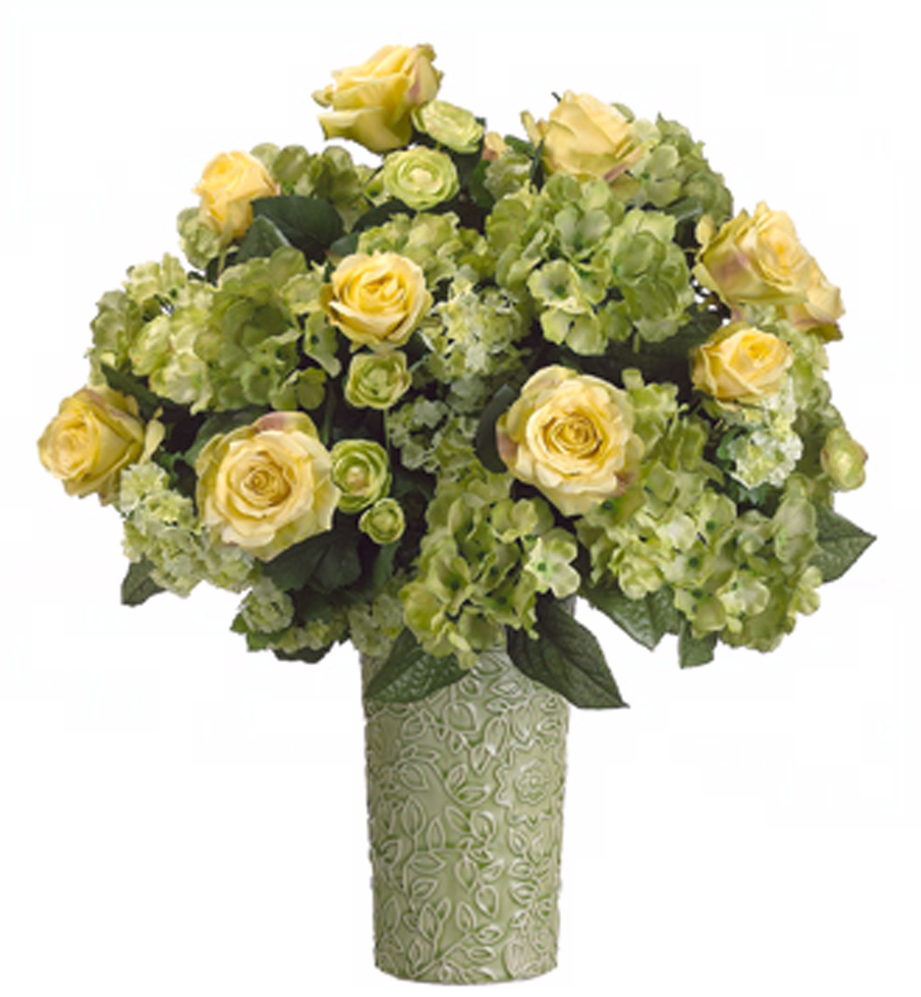 Roses and Hydrangeas in Ceramic Vase Faux Flowers