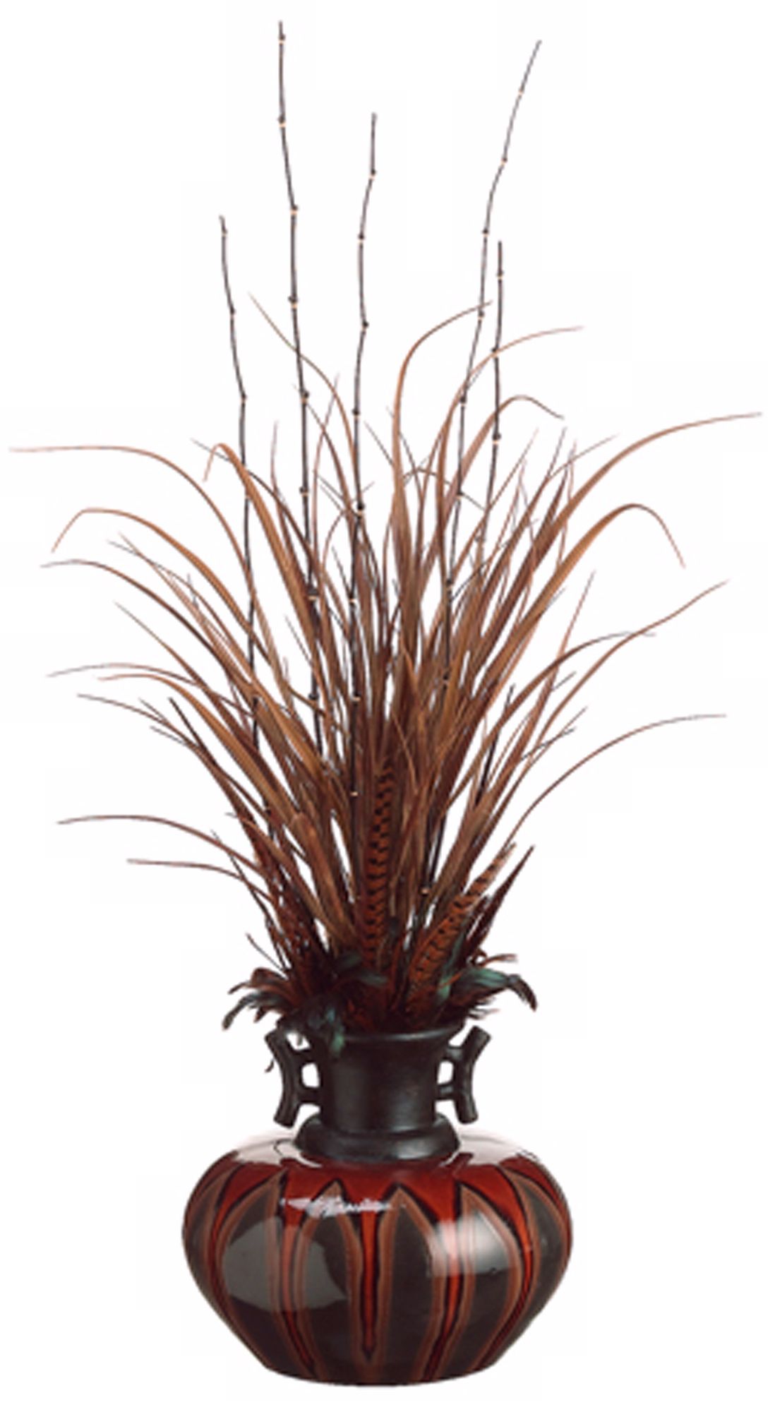 Grass and Feathers in Ceramic Vase Faux Flower Arrangement
