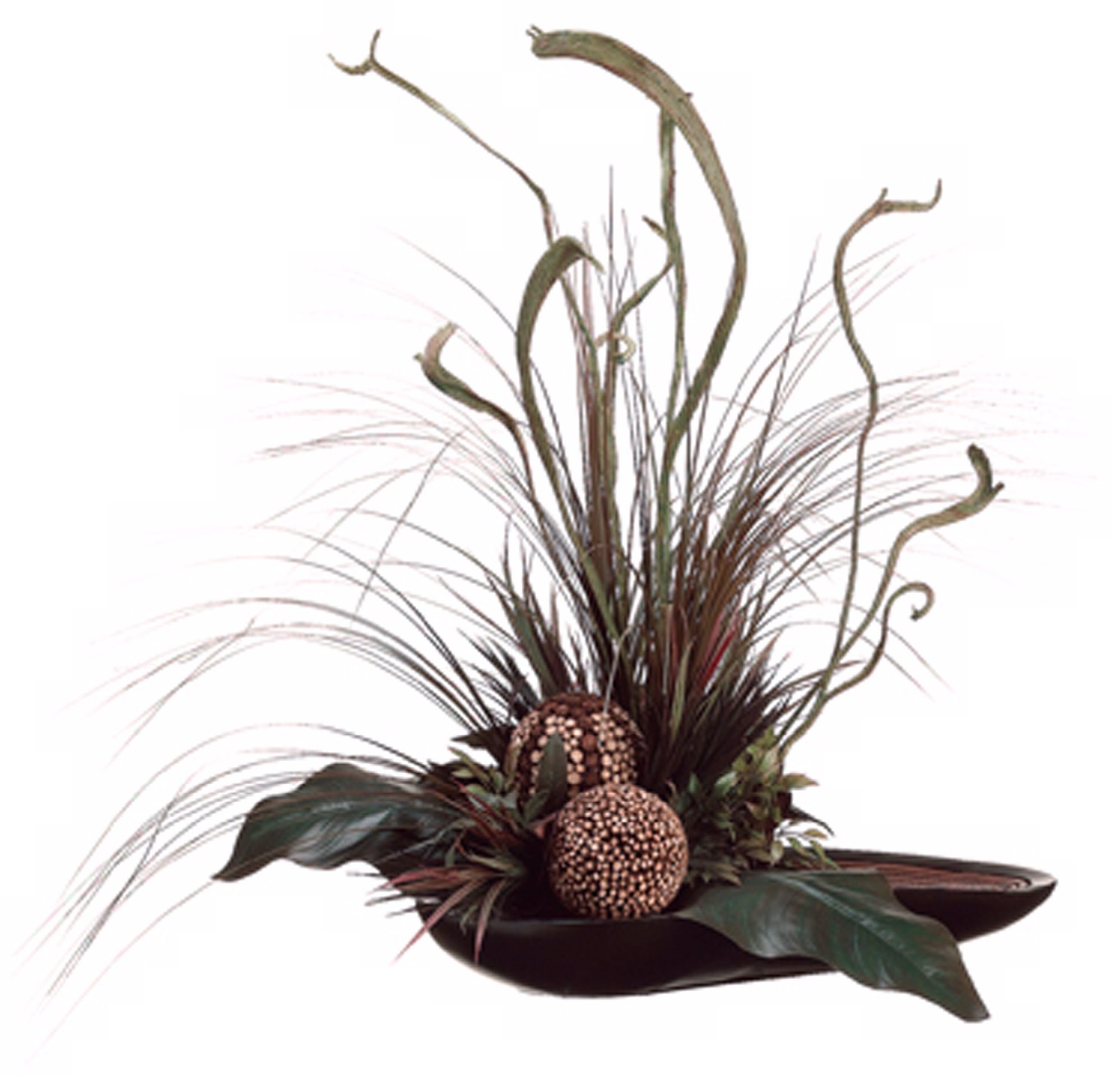Canna Grass and Staghorn in Dish Faux Flower Arrangement