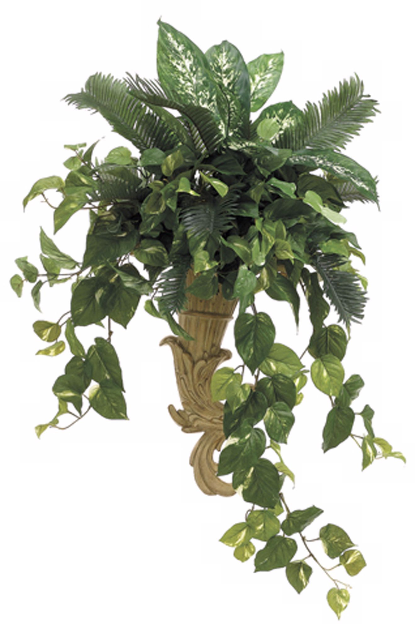 Palm and Pothos in Resin Faux Foliage Wall Sconce
