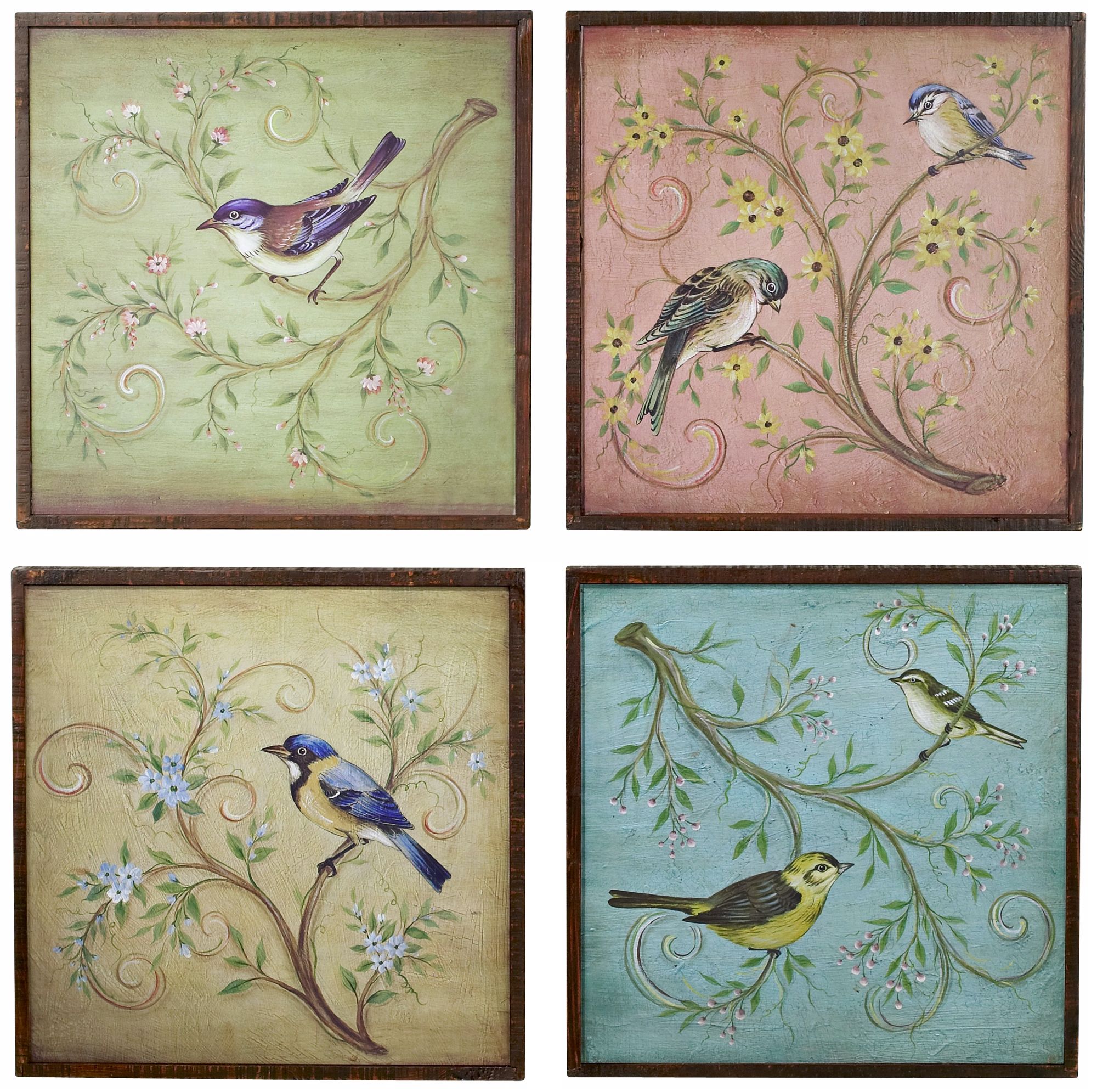 Set of 4 17" Square Birds On A Tree Limb