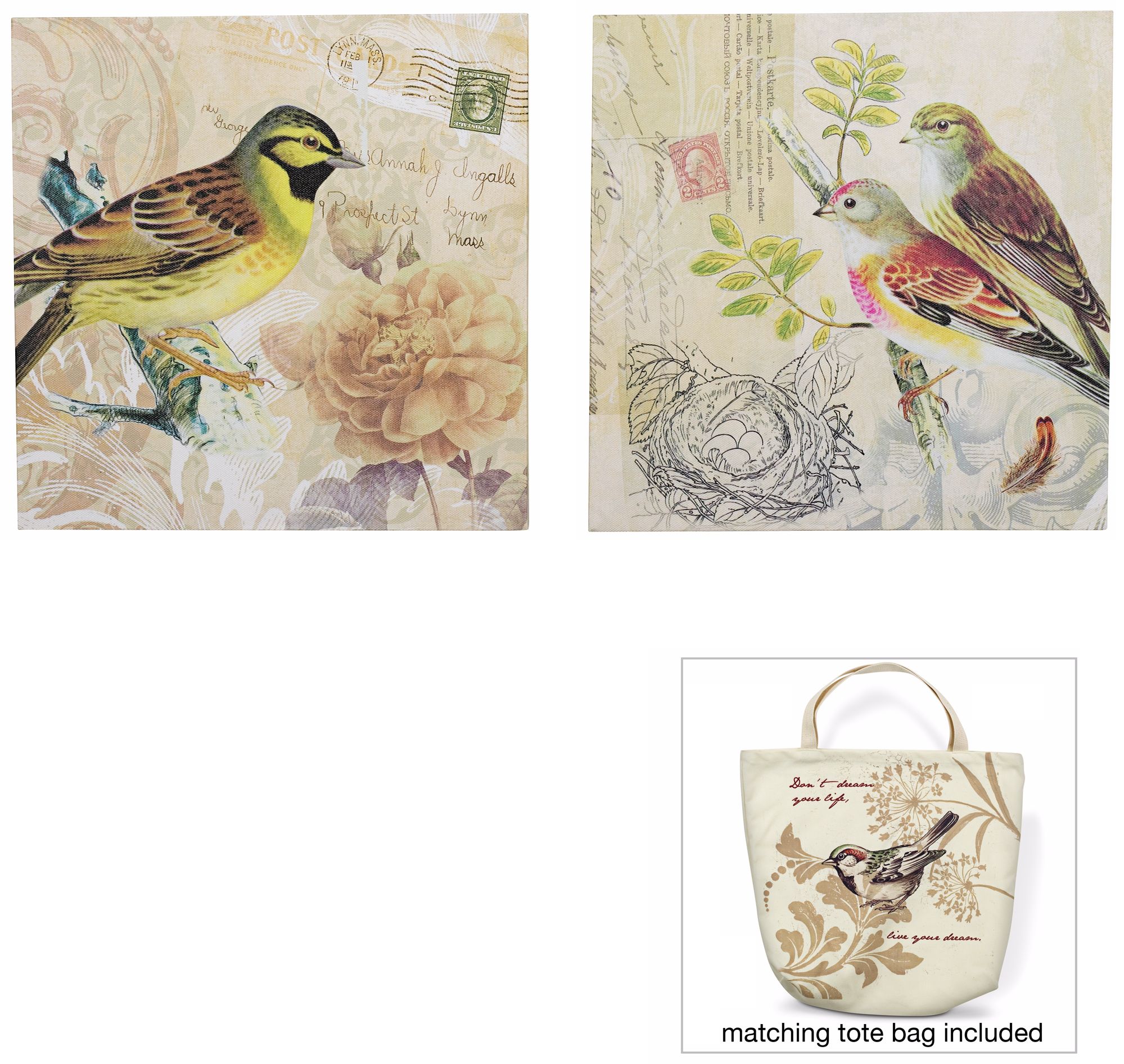 Birds of a Feather 12" Square Set of 2 Wall Art