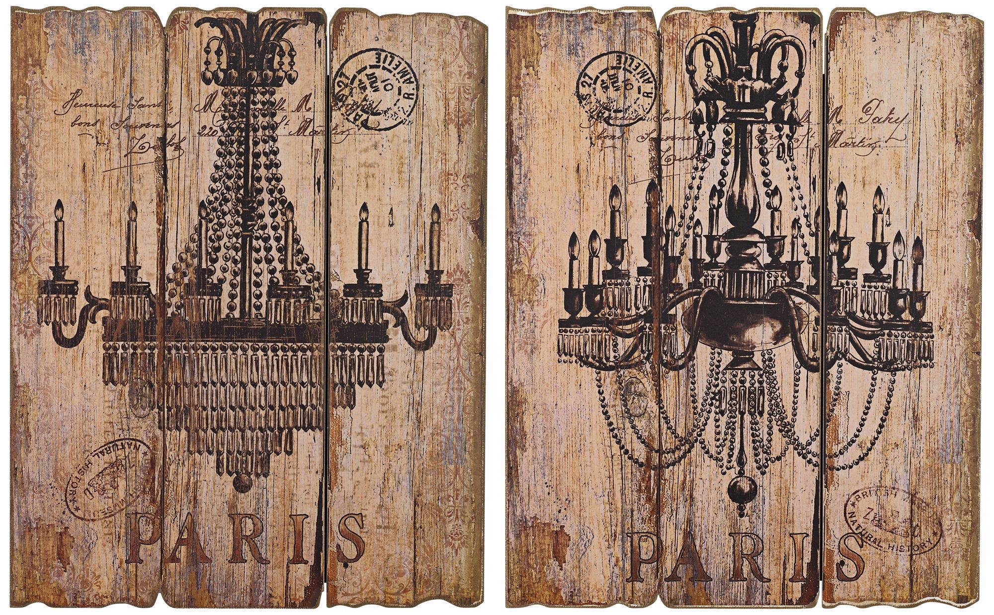 Set of 2 Paris Chandelier Postcard 20" High Wall Art