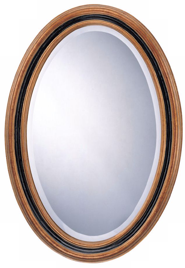 31" High Antique Gold and Black Oval Mirror