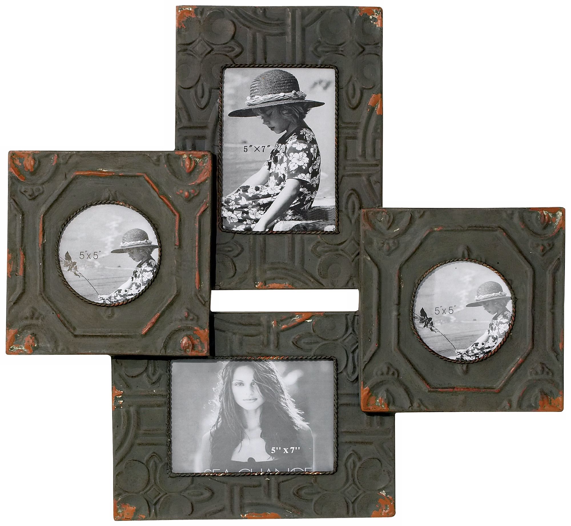 Antique Tiles 21 1/2" High Four Photo Frames Wall Decor