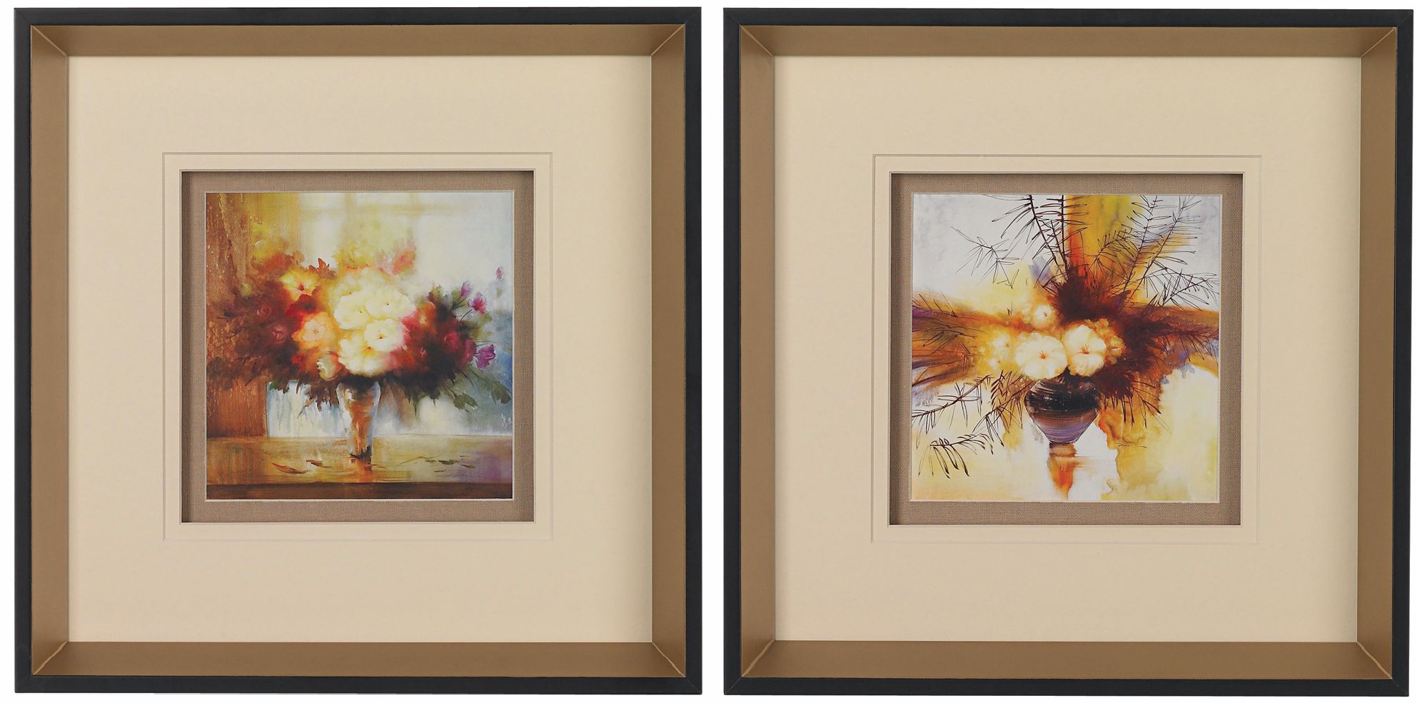 Set of 2 Floral Still Life Prints 13" Square Wall Art