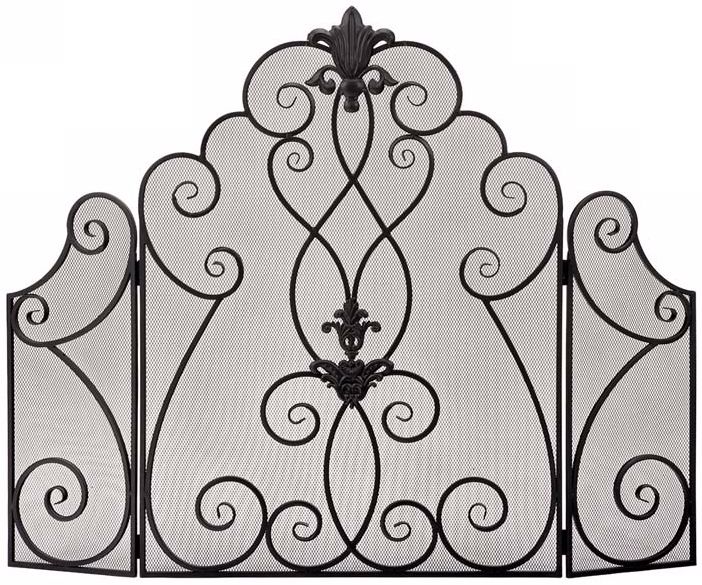 Black Iron Tri Panel Fireplace Screen N7493