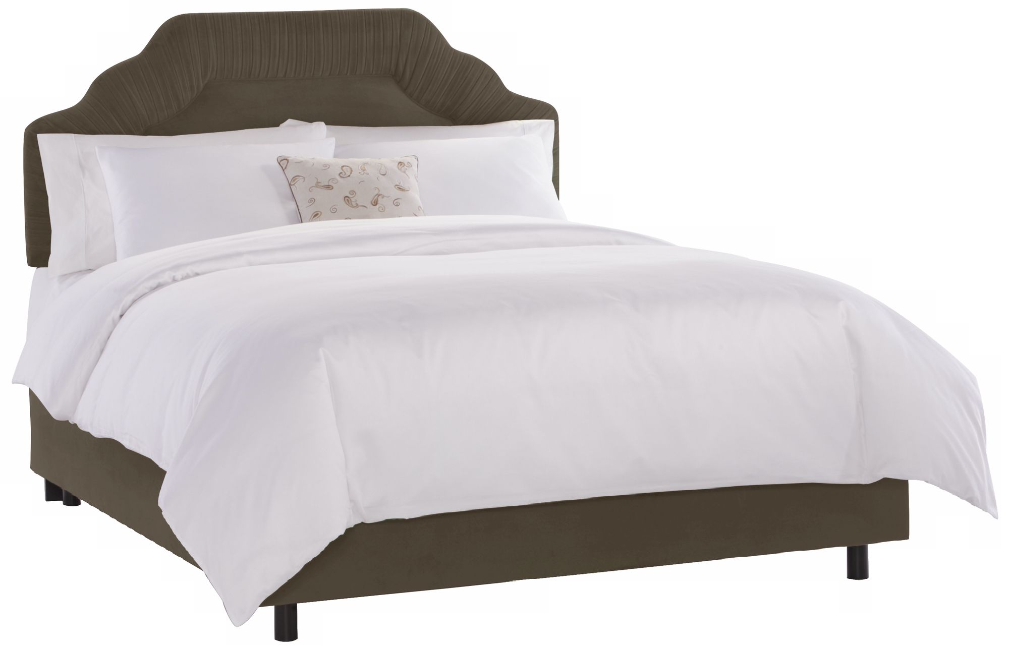 Shirred Headboard Pewter Velvet Bed Twin N7613