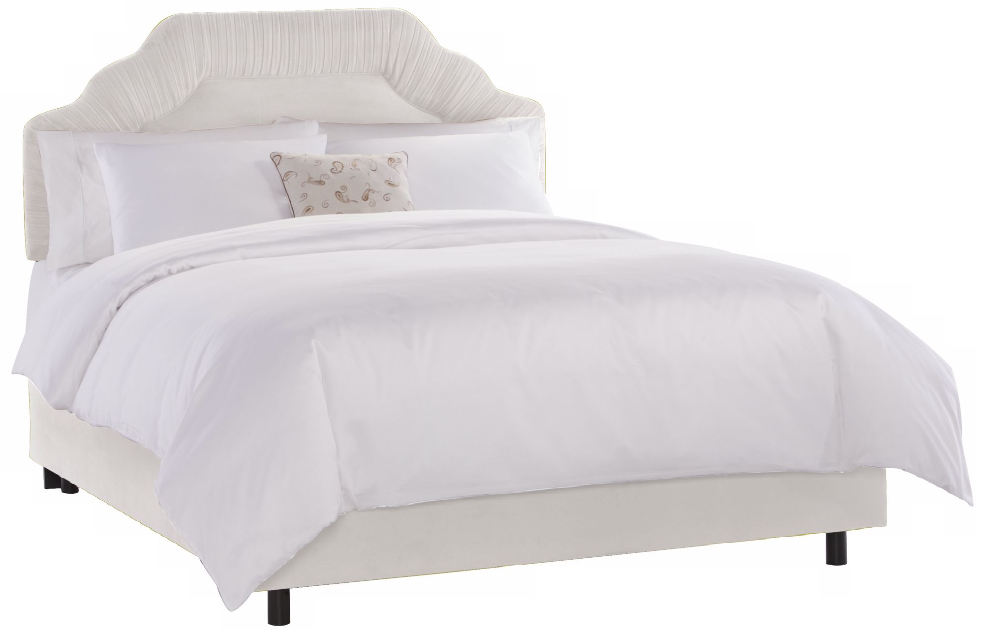 Shirred Headboard White Velvet Bed Full N7640