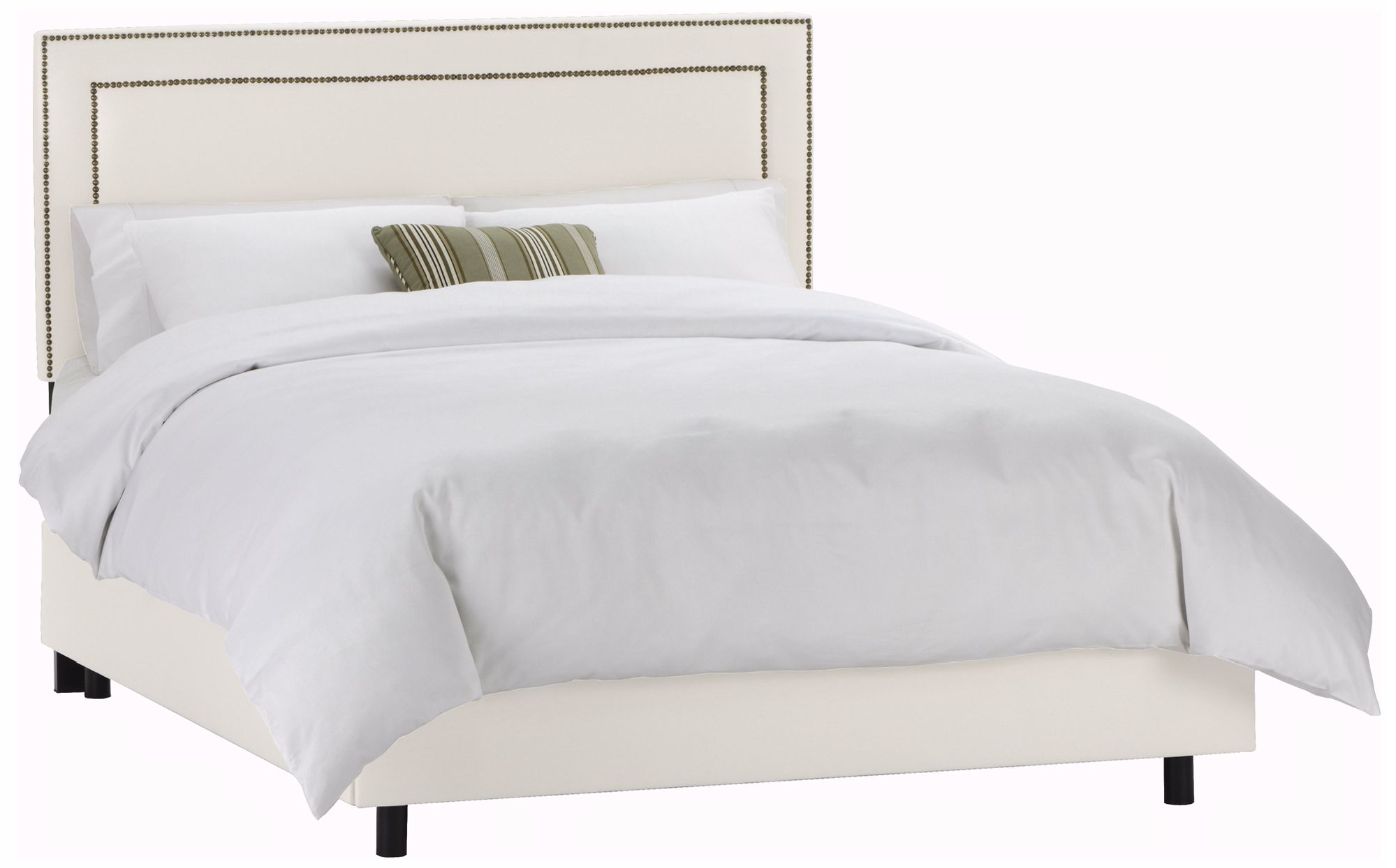 Nail Button Border Headboard White Twill Bed (Twin)