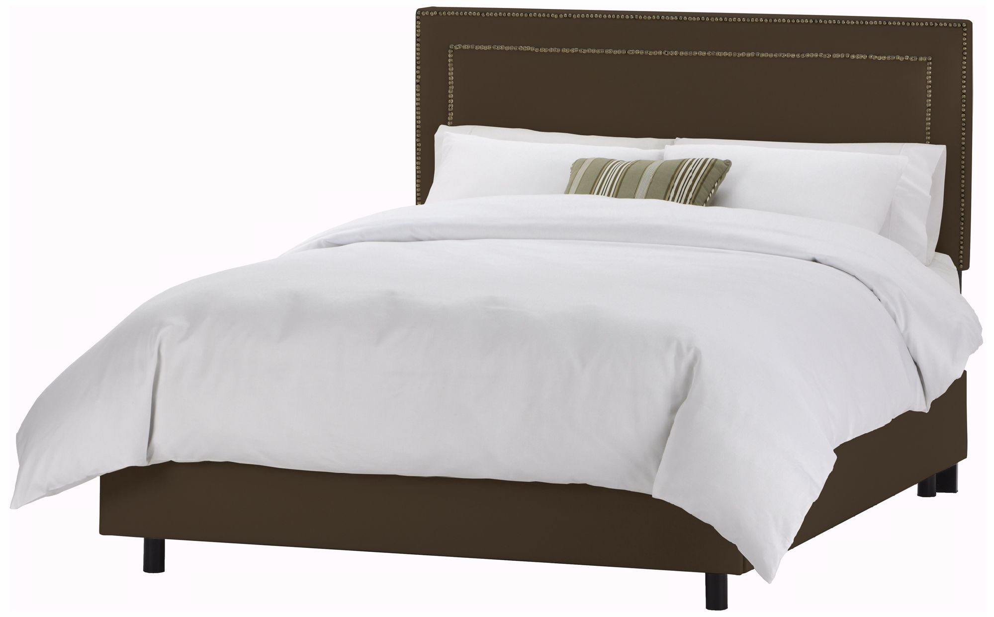 Nail Button Border Headboard Chocolate Twill Bed (Full)