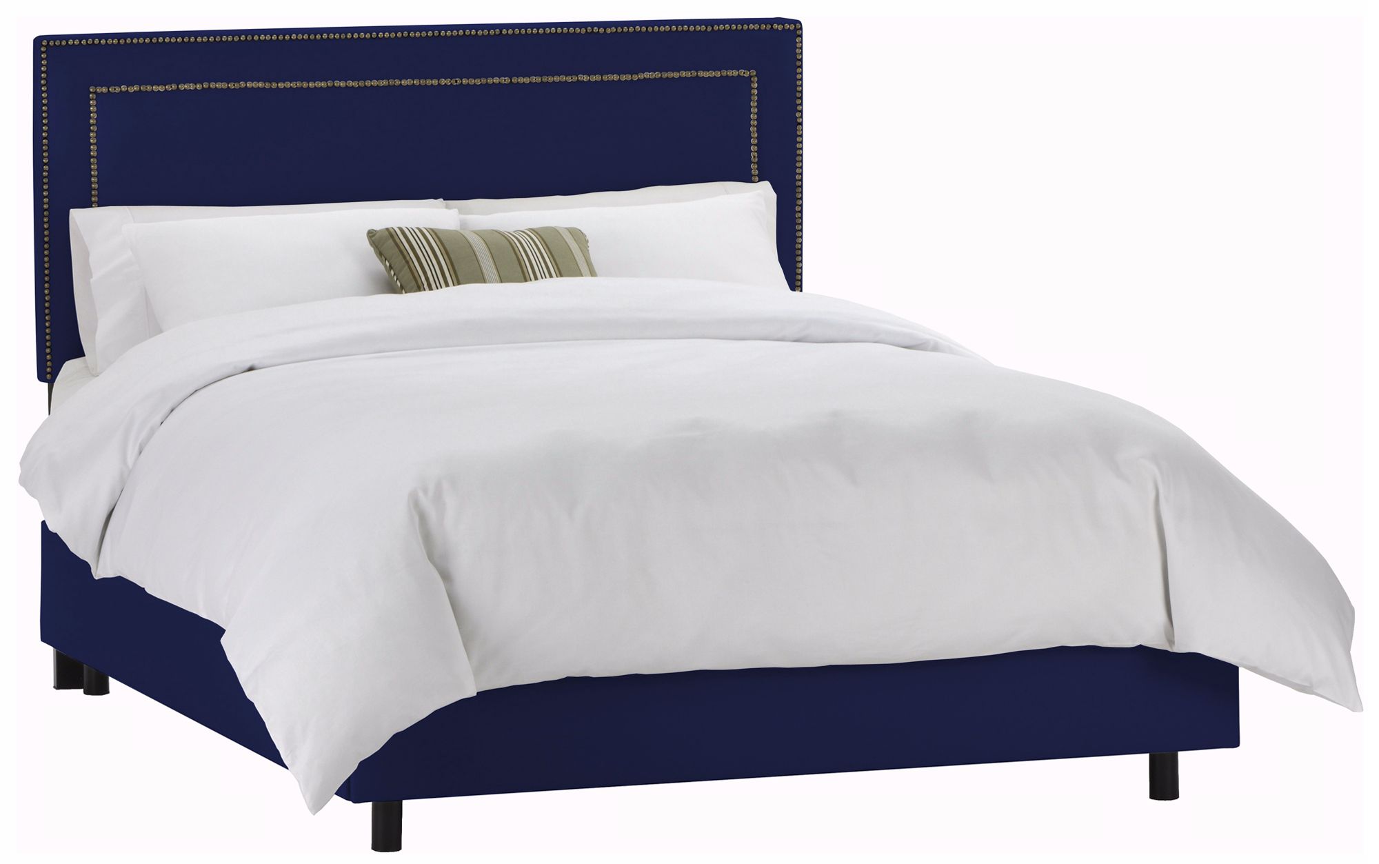 Nail Button Border Headboard Navy Twill Bed (Full)
