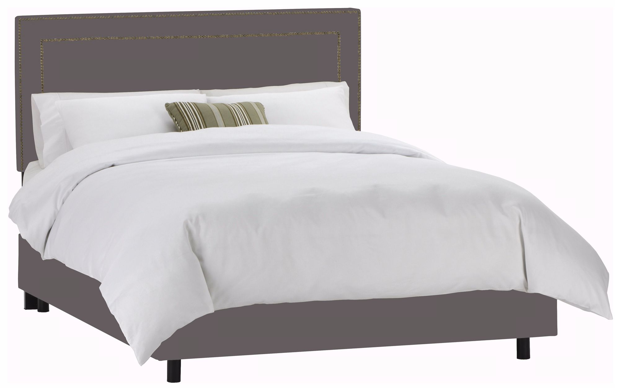 Nail Button Border Headboard Grey Twill Bed (Full)