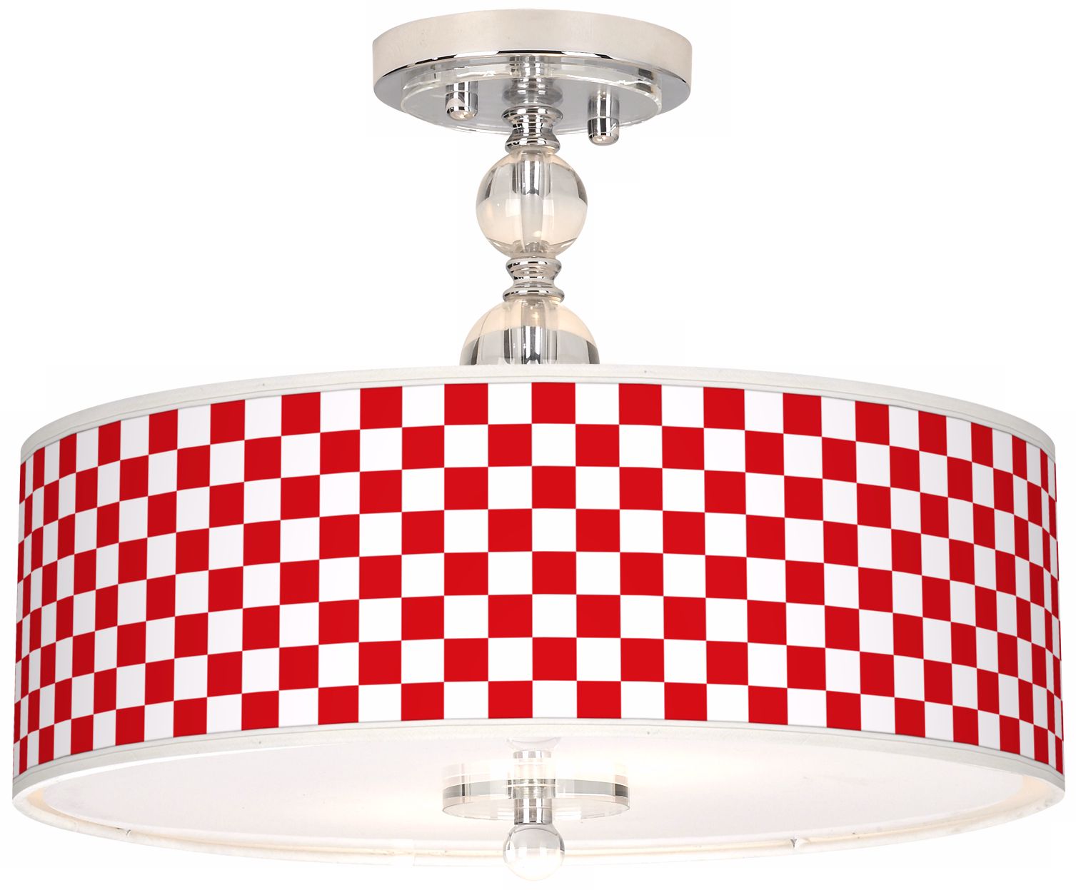 Checkered Red Giclee 16" Wide Semi-Flush Ceiling Light
