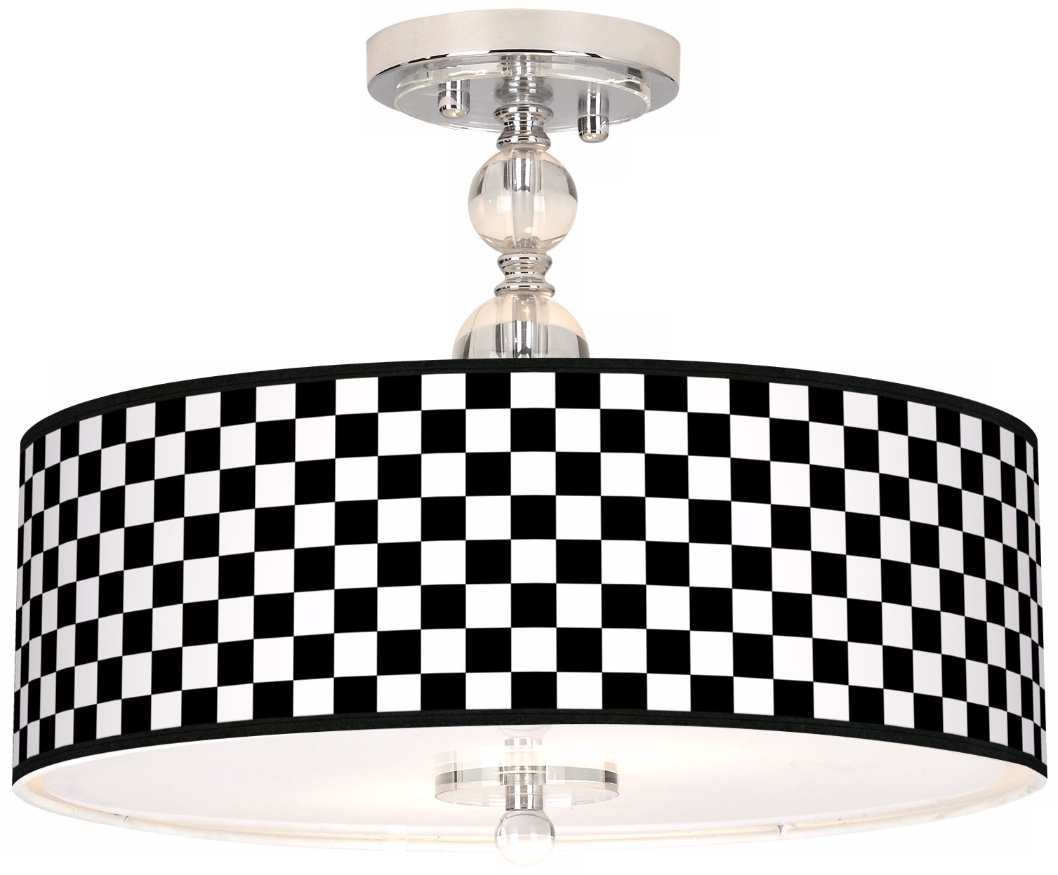 Checkered Black Giclee 16" Wide Semi-Flush Ceiling Light